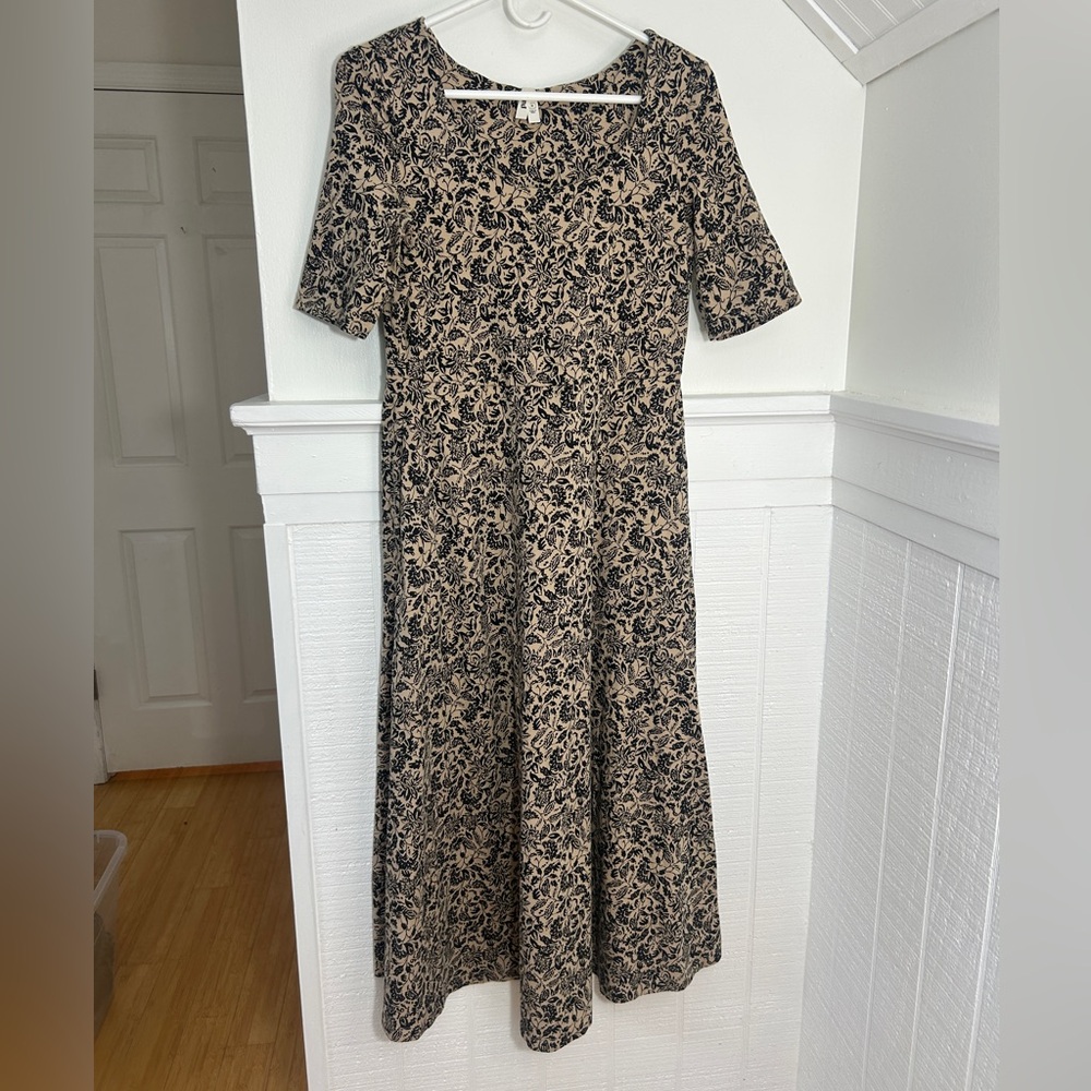 Pact Beige and Black Floral Midi Dress